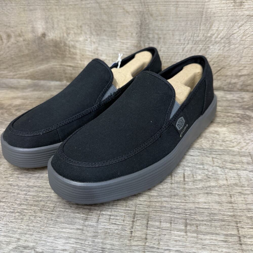 Hey Dude Sunapee Canvas Comfort Slip On Black Charcoal Men's Shoes Size 9